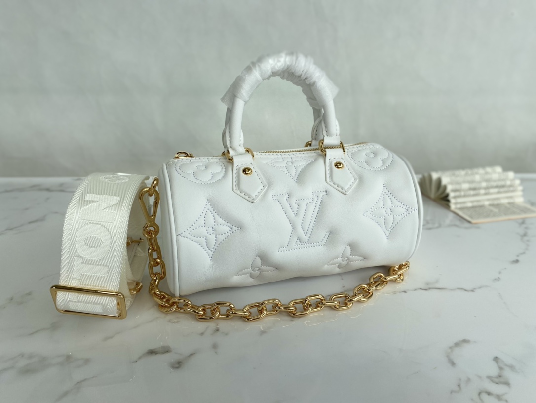 Louis Vuitton Papillon BB Handbag Quilted and Embroidered Smooth Calf Leather White M59827