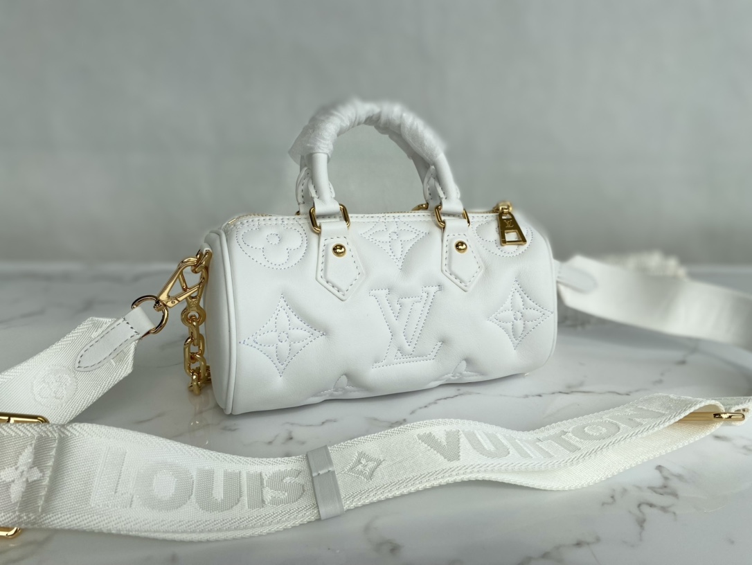 Louis Vuitton Papillon BB Handbag Quilted and Embroidered Smooth Calf Leather White M59827