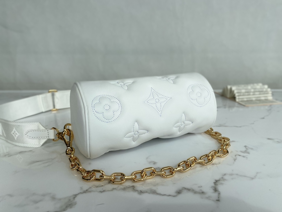 Louis Vuitton Papillon BB Handbag Quilted and Embroidered Smooth Calf Leather White M59827