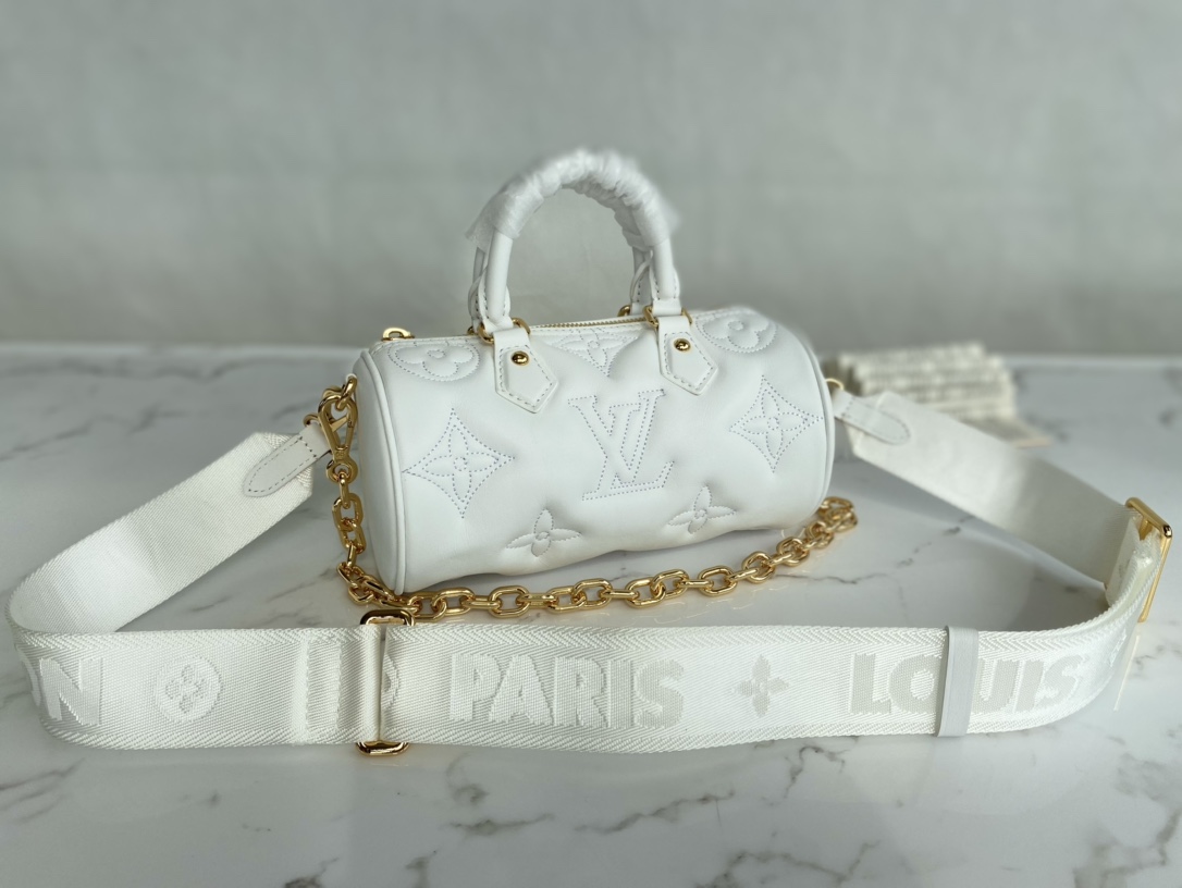 Louis Vuitton Papillon BB Handbag Quilted and Embroidered Smooth Calf Leather White M59827