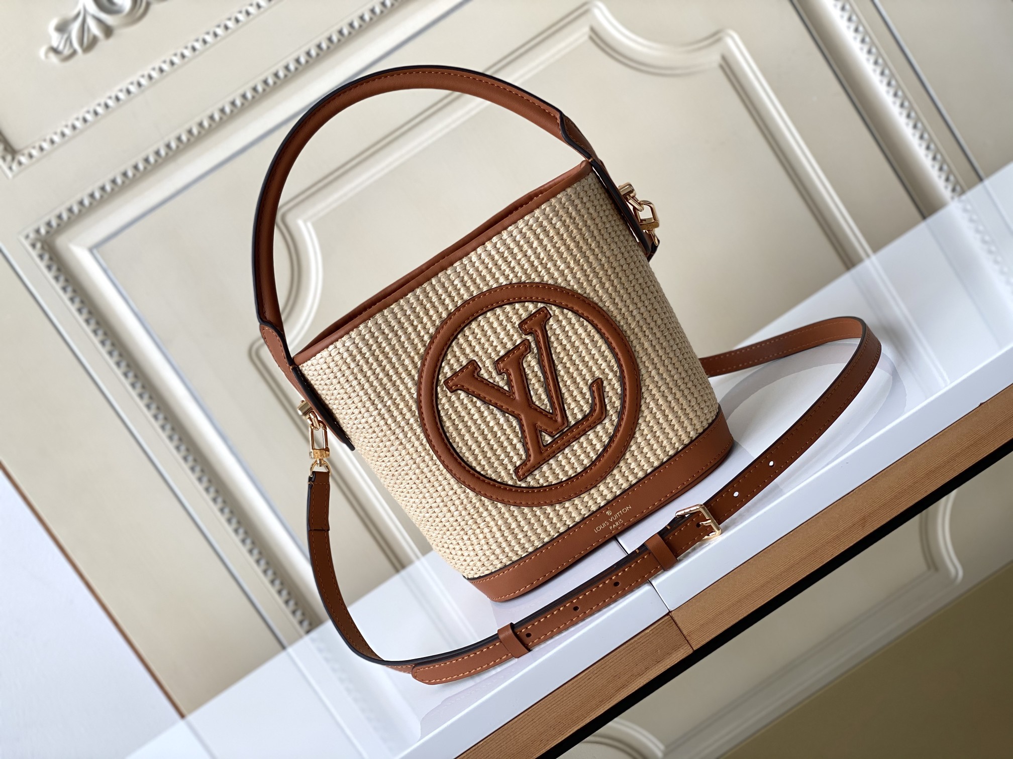 Louis Vuitton Petit Bucket Bag Synthetic knitted Raffia Caramel M59962