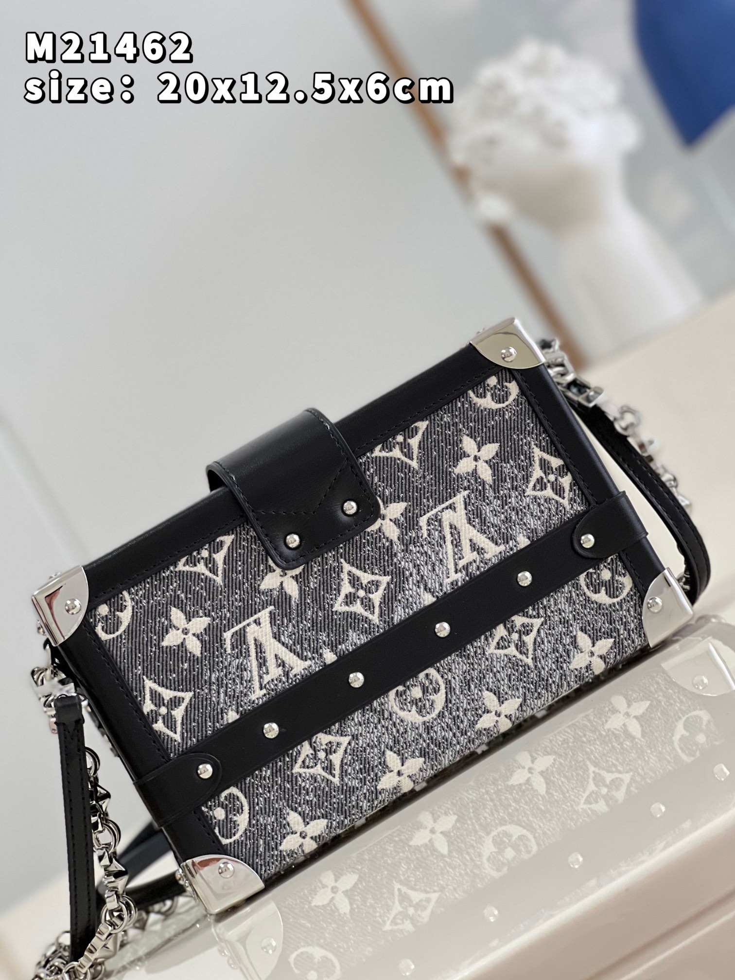 Louis Vuitton Petite Malle Bag Denim Textile Jacquard Gray M21462