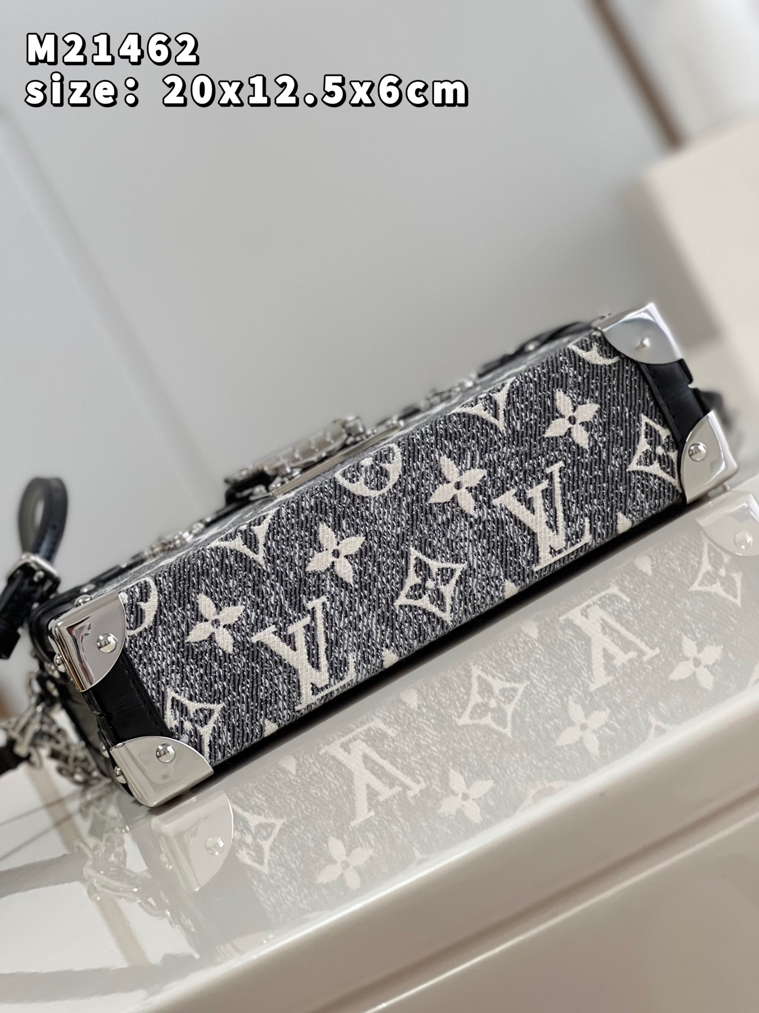 Louis Vuitton Petite Malle Bag Denim Textile Jacquard Gray M21462