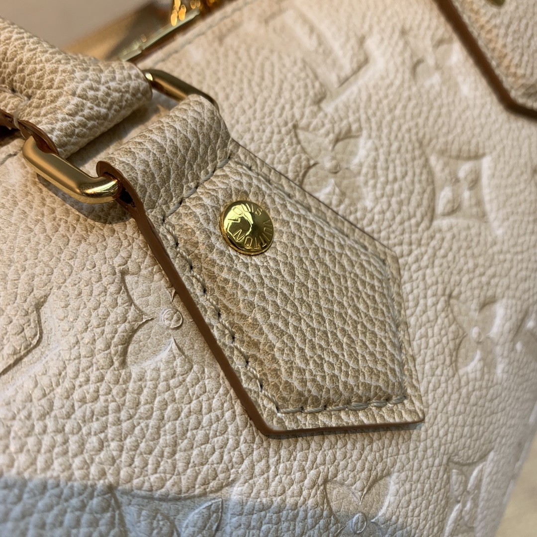 Louis Vuitton Speedy Bandouliere 20 Handbag Sprayed and Embossed Grained Cowhide Leather Pale Beige