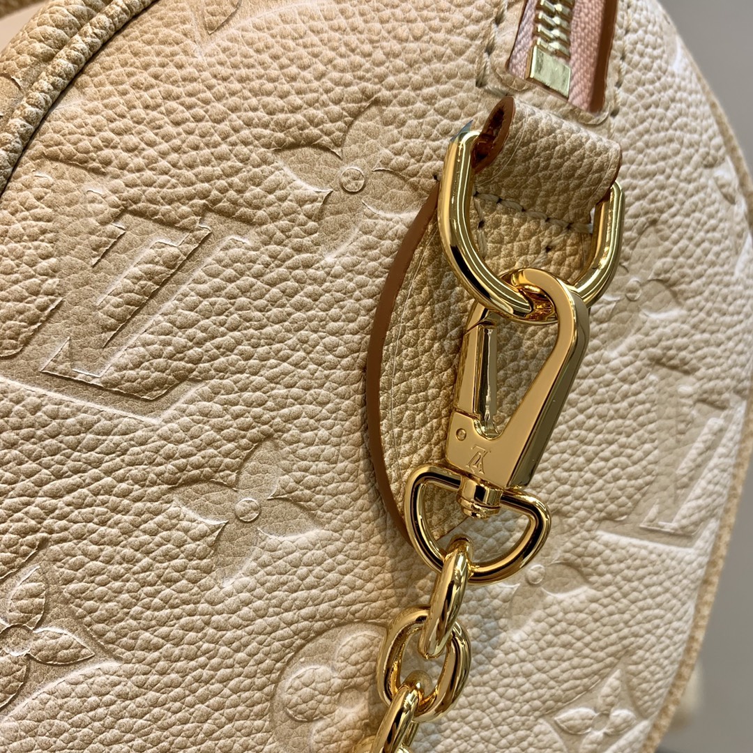 Louis Vuitton Speedy Bandouliere 20 Handbag Sprayed and Embossed Grained Cowhide Leather Pale Beige