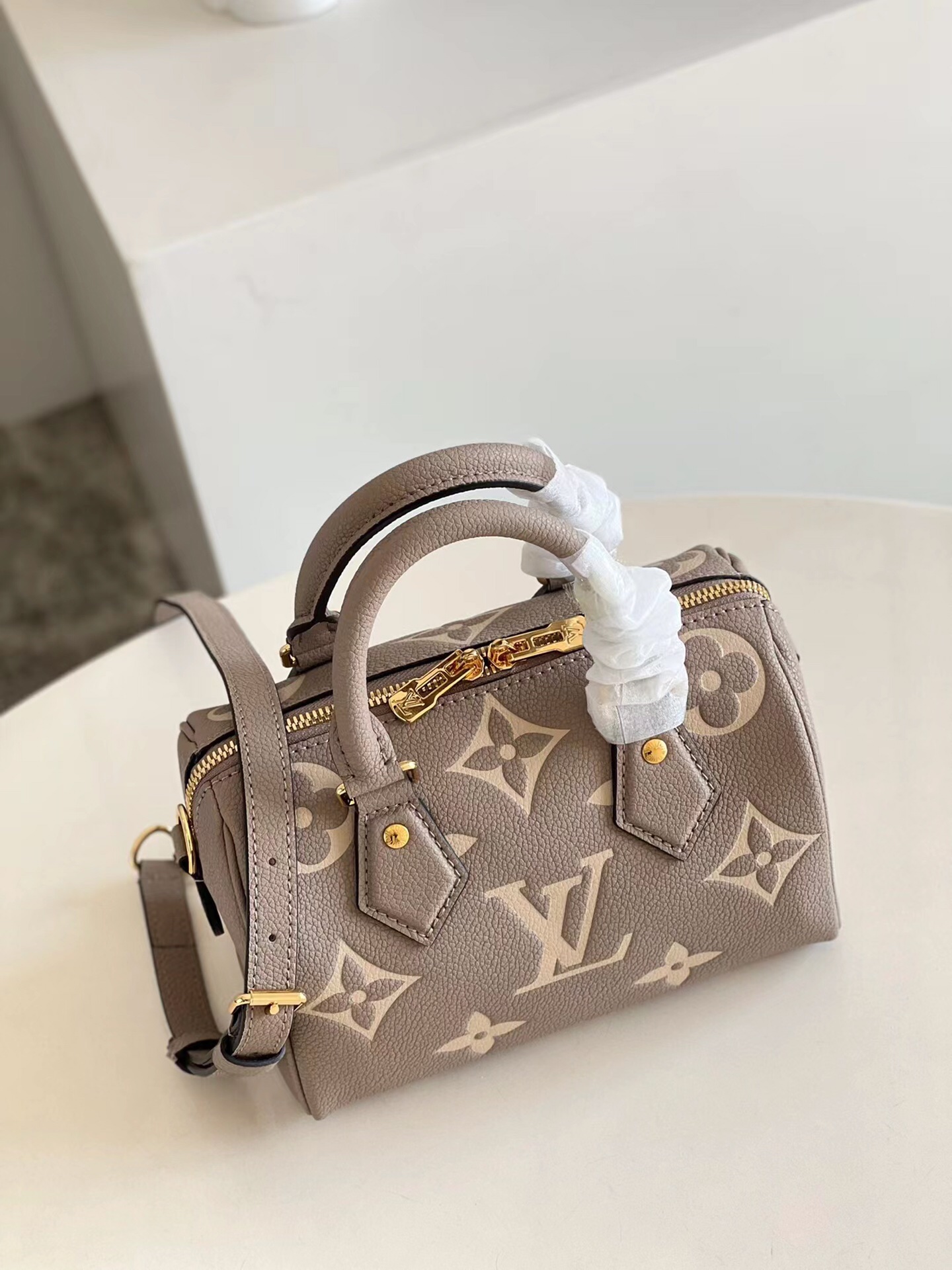 Louis Vuitton Speedy Bandouliere 20 Monogram Empreinte Beige