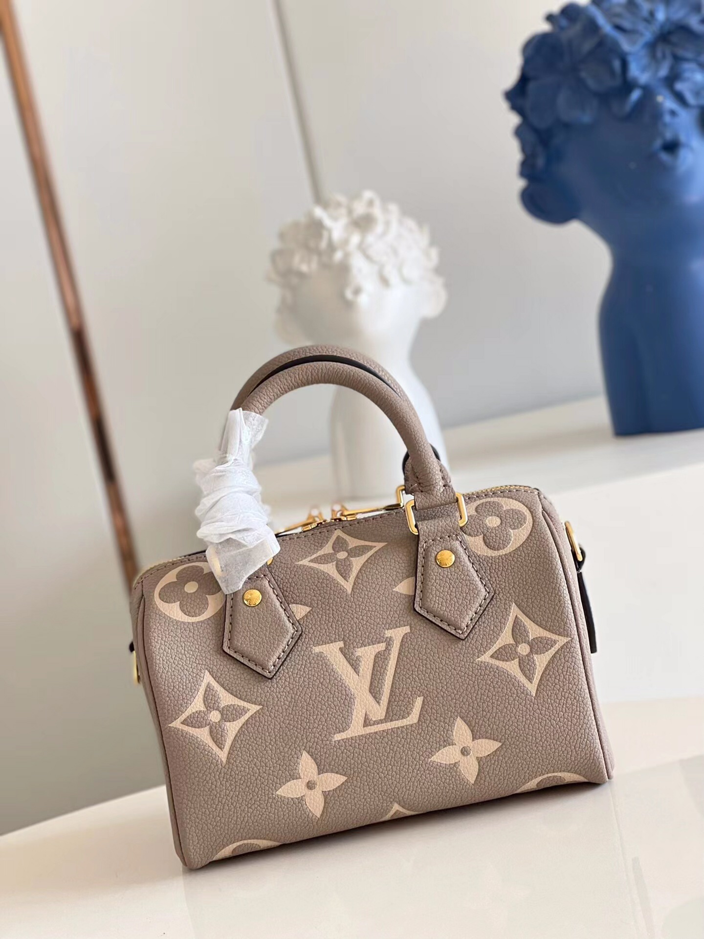 Louis Vuitton Speedy Bandouliere 20 Monogram Empreinte Beige