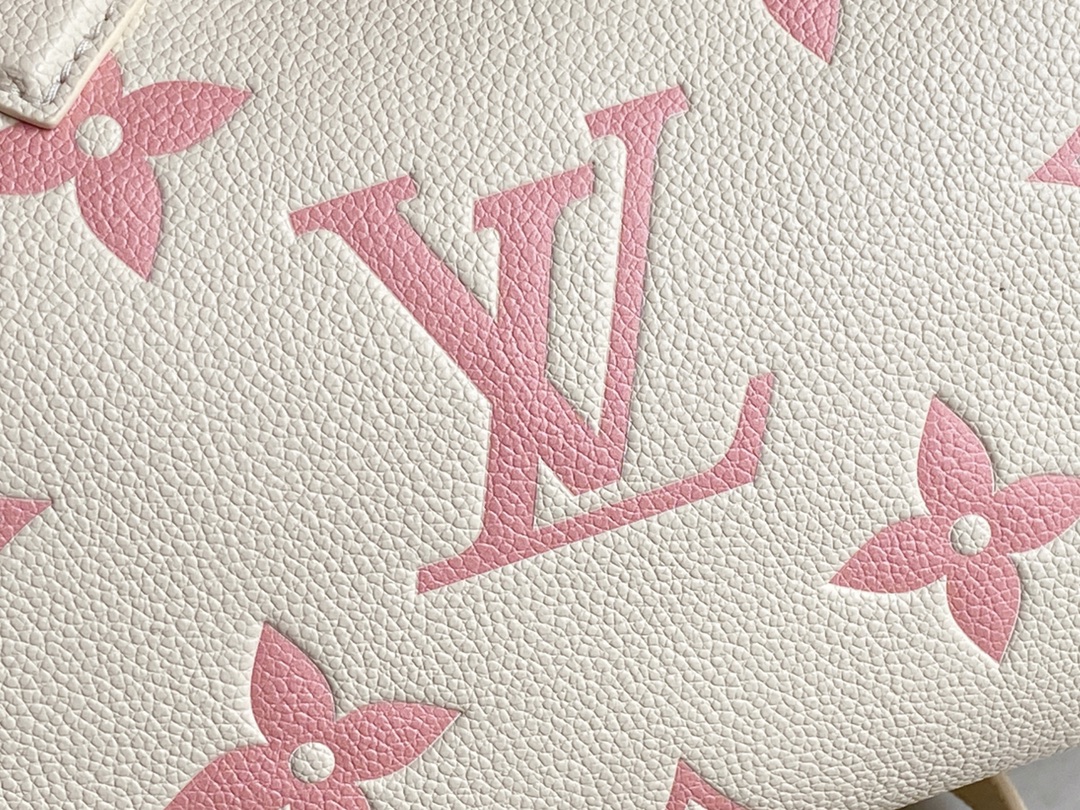 Louis Vuitton Speedy Bandouliere 25 Handbag Creme and Rose Embossed Supple Grained Cowhide Leather