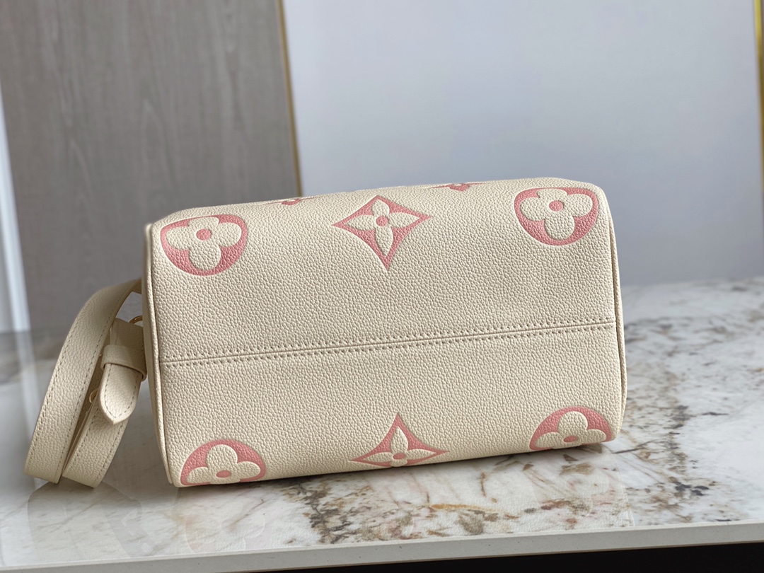 Louis Vuitton Speedy Bandouliere 25 Handbag Creme and Rose Embossed Supple Grained Cowhide Leather