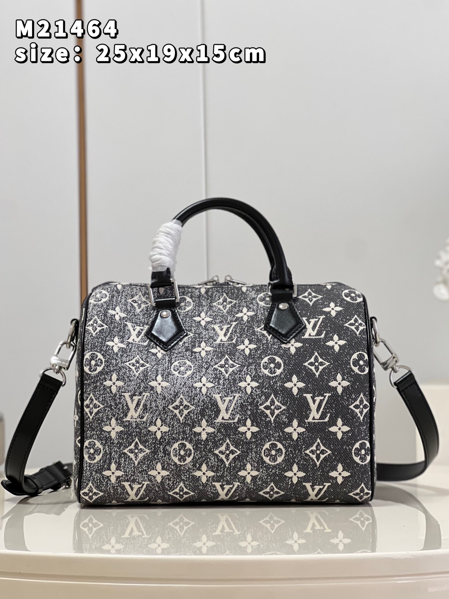 Louis Vuitton Speedy Bandouliere 25 Handbag Denim Textile Jacquard Gray M21464