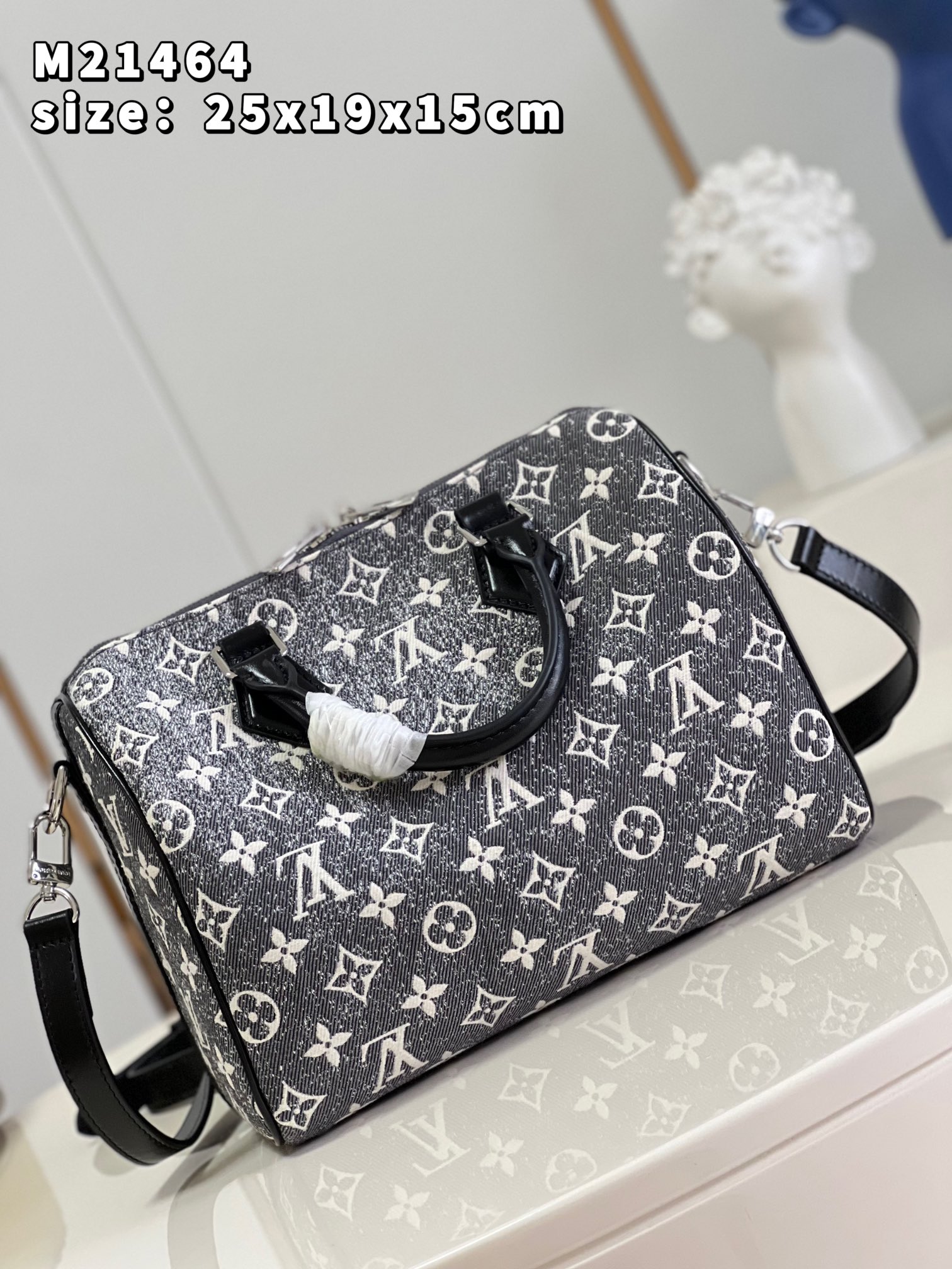 Louis Vuitton Speedy Bandouliere 25 Handbag Denim Textile Jacquard Gray M21464