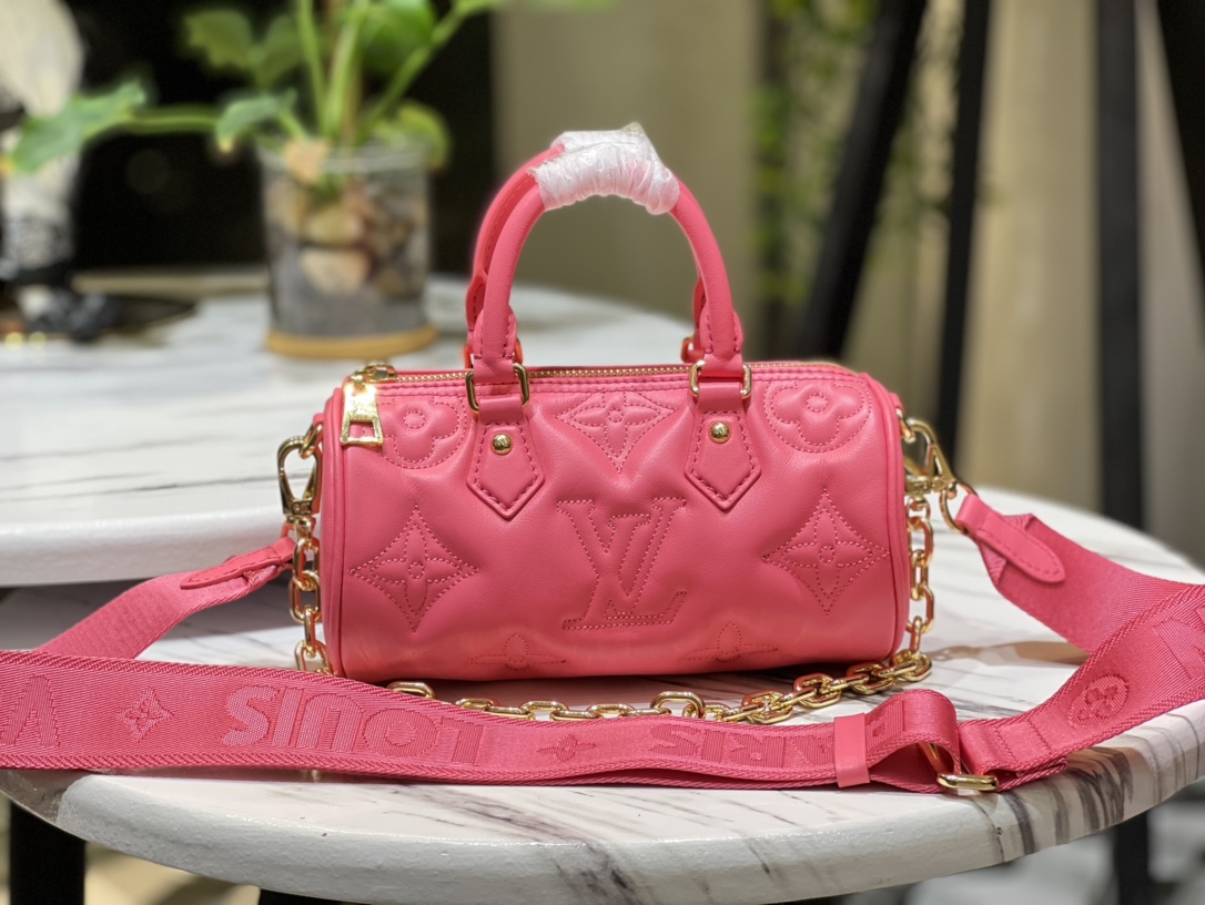 Louis Vuitton Sporty Papillon BB Handbag Dragon Fruit Pink Quilted and Embroidered Smooth Calf Leather M59826