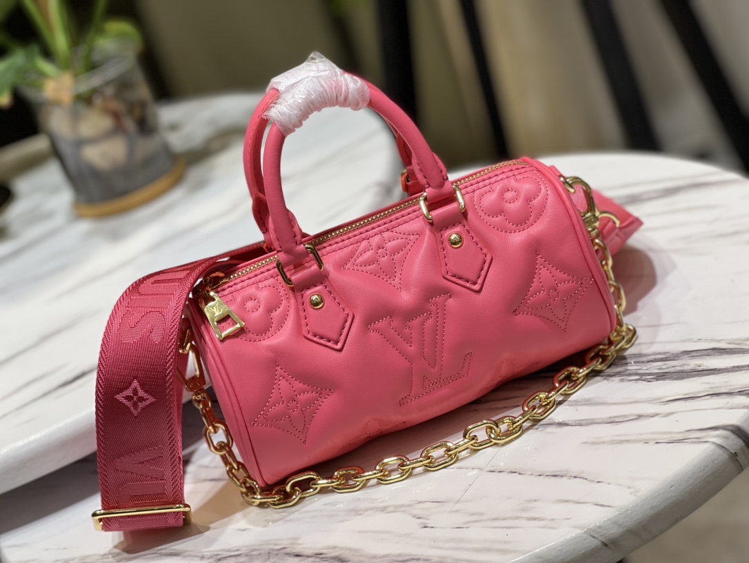 Louis Vuitton Sporty Papillon BB Handbag Dragon Fruit Pink Quilted and Embroidered Smooth Calf Leather M59826