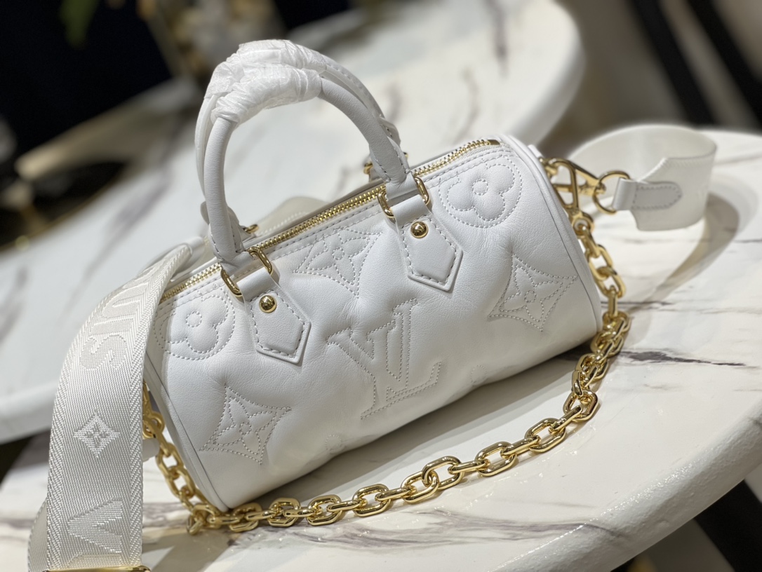 Louis Vuitton Sporty Papillon BB Handbag White Quilted and Embroidered Smooth Calf Leather M59800