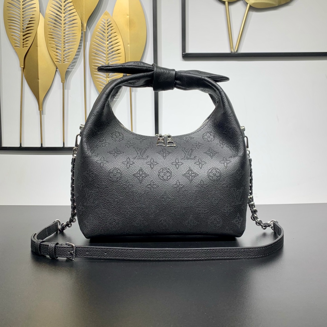 Louis Vuitton Very Body-Friendly Why Knot PM handbag Perforated Mahina Calf Leather Black M20703