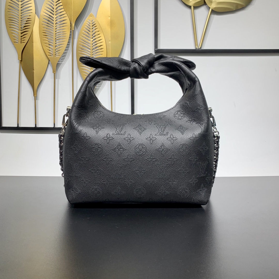 Louis Vuitton Very Body-Friendly Why Knot PM handbag Perforated Mahina Calf Leather Black M20703