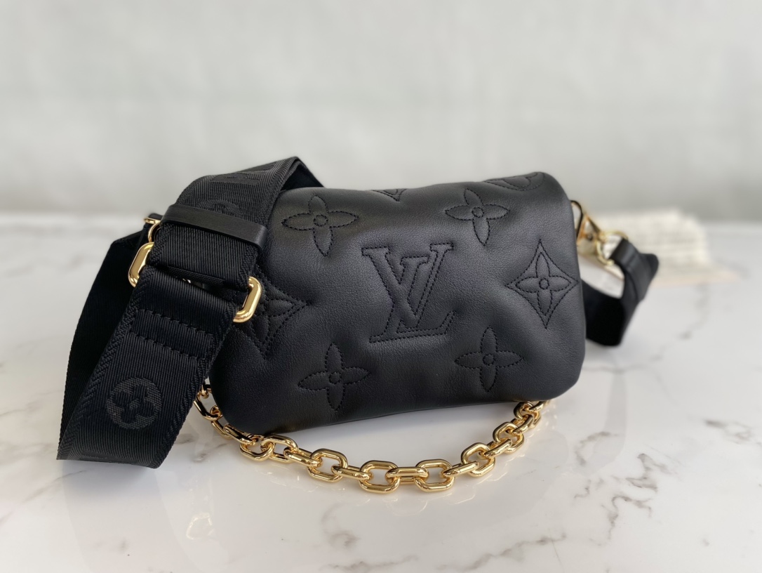 Louis Vuitton Wallet on Strap Bubblegram Monogram-embroidered Quilted Calf Leather Black M81398