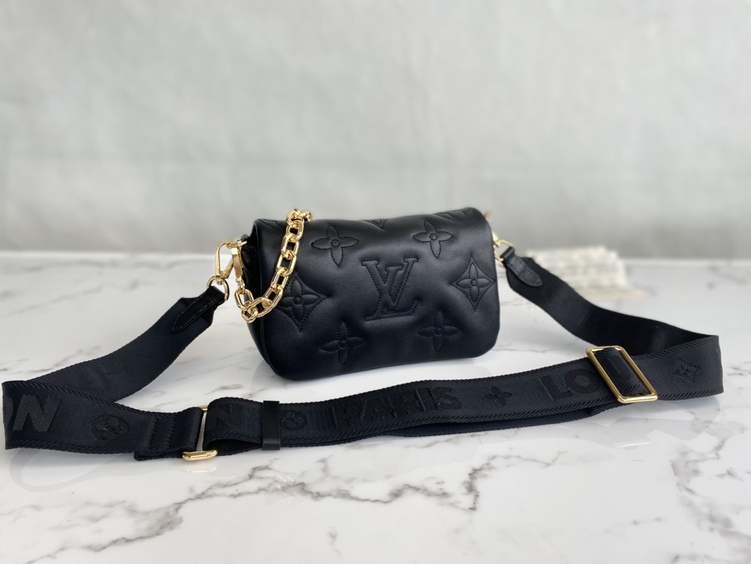 Louis Vuitton Wallet on Strap Bubblegram Monogram-embroidered Quilted Calf Leather Black M81398