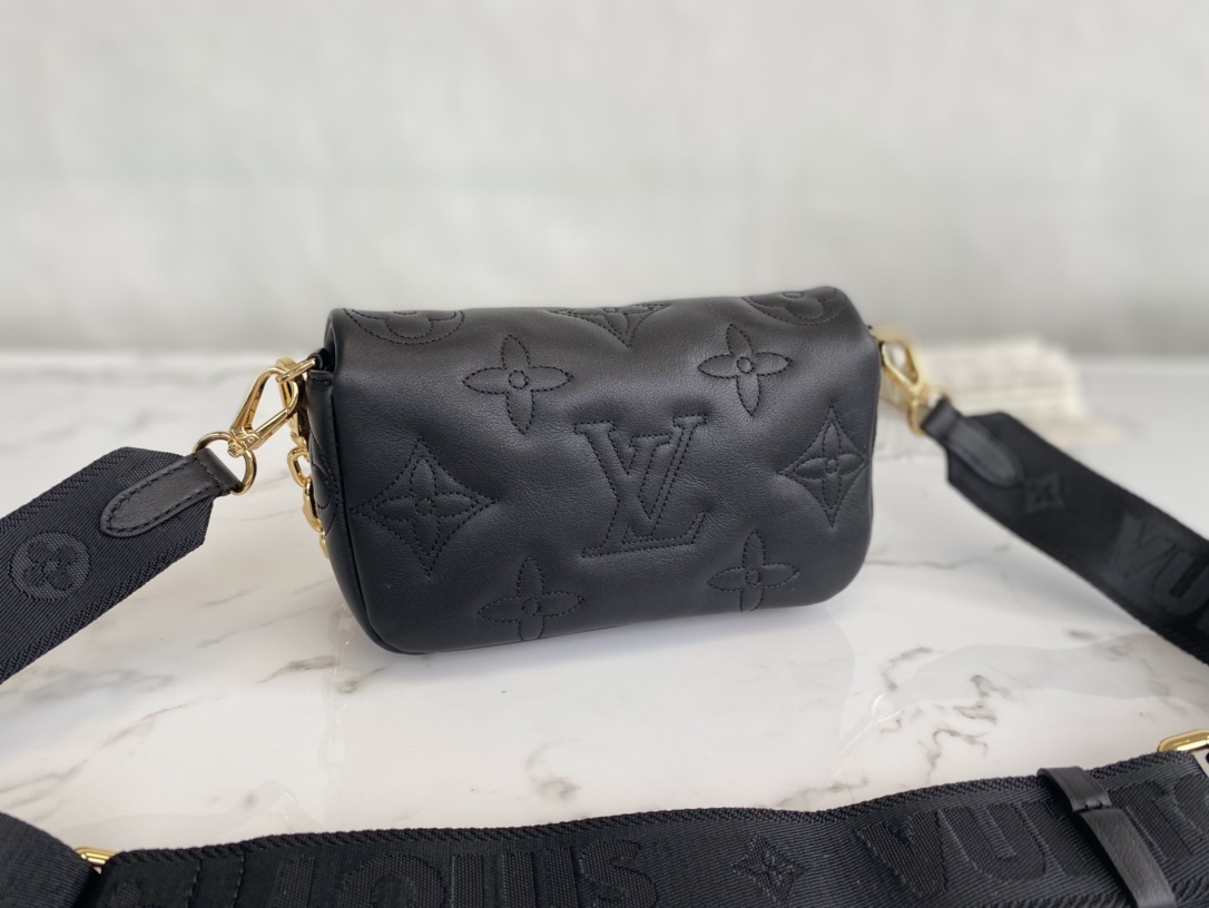 Louis Vuitton Wallet on Strap Bubblegram Monogram-embroidered Quilted Calf Leather Black M81398