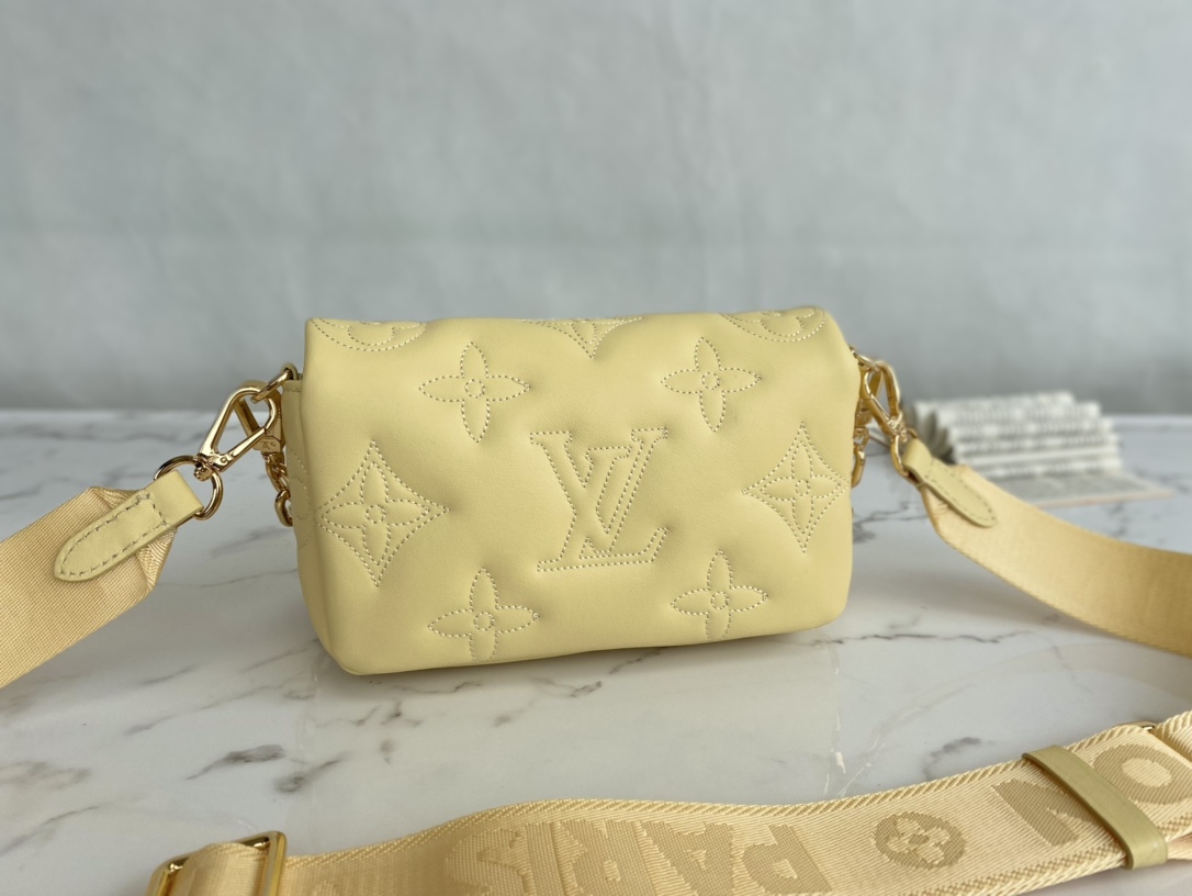 Louis Vuitton Wallet on Strap Bubblegram Monogram-embroidered Quilted Calf Leather Black M81400