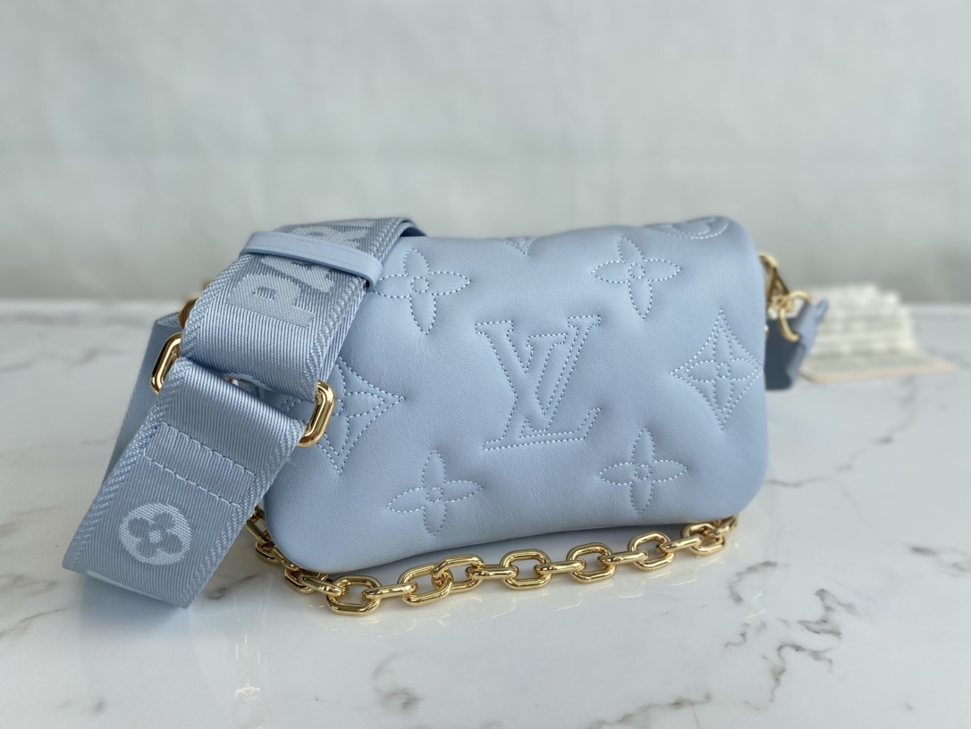 Louis Vuitton Wallet on Strap Bubblegram Monogram-embroidered Quilted Calf Leather Blue M81399