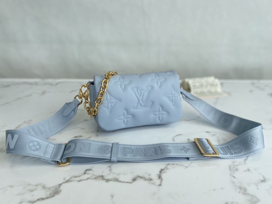 Louis Vuitton Wallet on Strap Bubblegram Monogram-embroidered Quilted Calf Leather Blue M81399