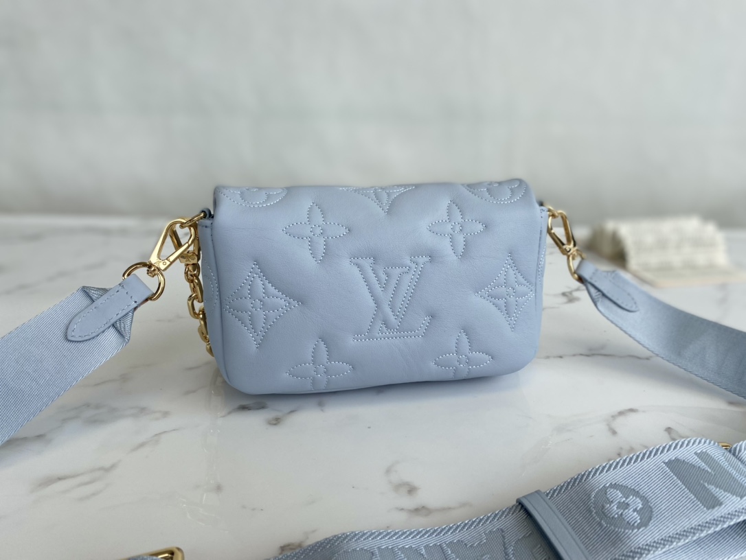 Louis Vuitton Wallet on Strap Bubblegram Monogram-embroidered Quilted Calf Leather Blue M81399