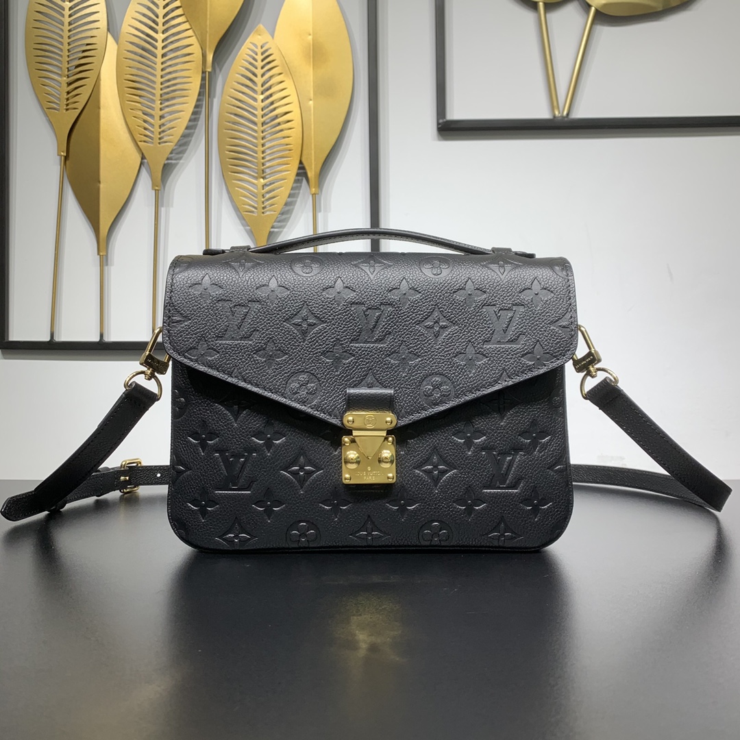 Luxury Replicated Louis Vuitton Pochette Metis Handbag Monogram Empreinte Embossed Leather Black M41487