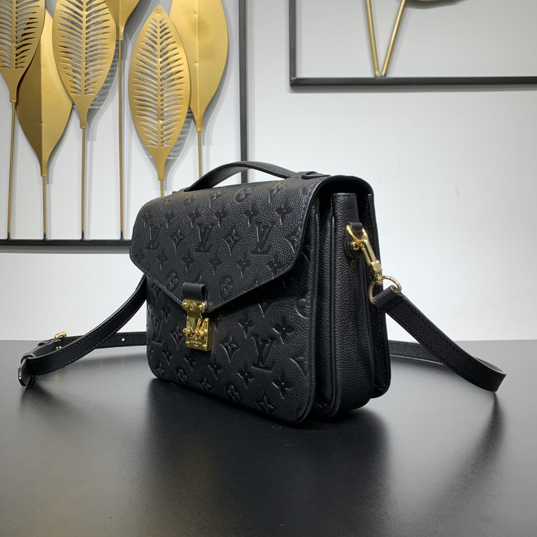 Luxury Replicated Louis Vuitton Pochette Metis Handbag Monogram Empreinte Embossed Leather Black M41487