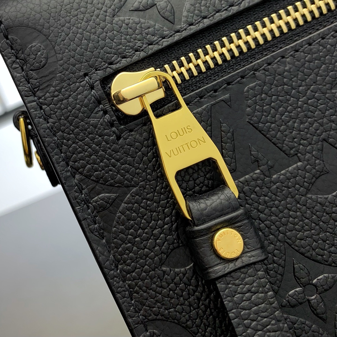 Luxury Replicated Louis Vuitton Pochette Metis Handbag Monogram Empreinte Embossed Leather Black M41487