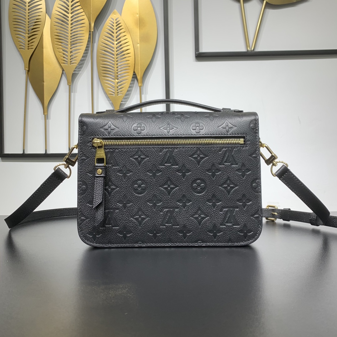 Luxury Replicated Louis Vuitton Pochette Metis Handbag Monogram Empreinte Embossed Leather Black M41487