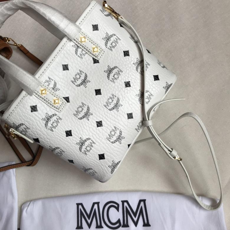 MCM Patricia Victory Patch Visetos Women Shopping Bag White