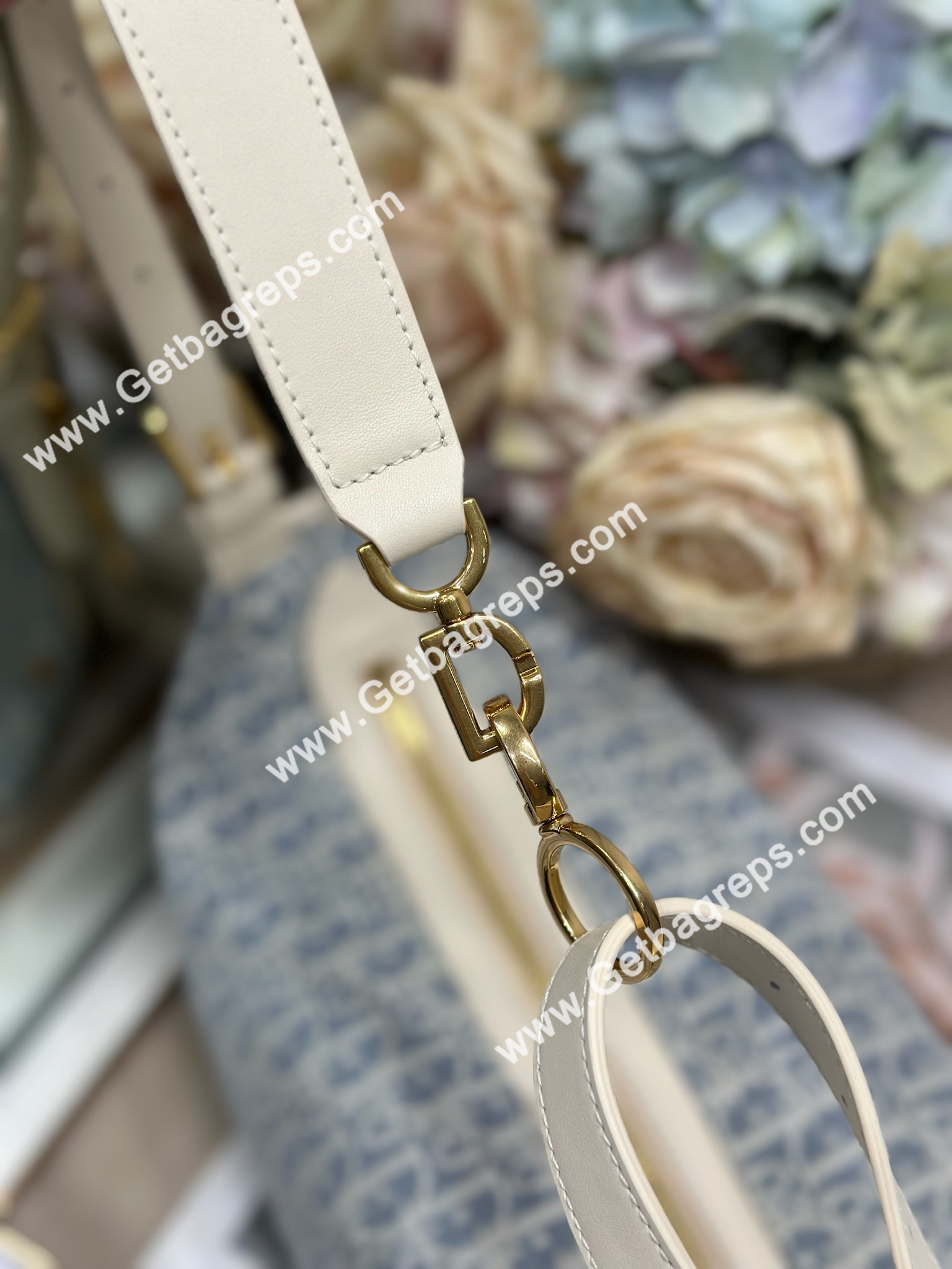 Medium D-Journey Bag Blue Dior Oblique Chambray with Raffia Effect and Light Biscuit Smooth Calfskin