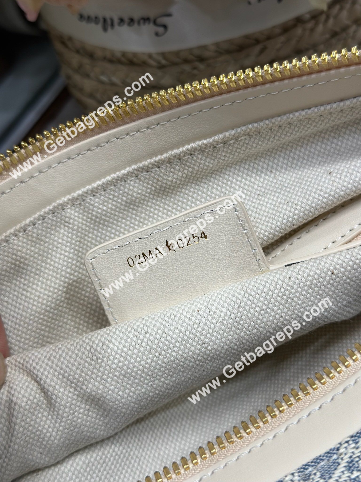 Medium D-Journey Bag Blue Dior Oblique Chambray with Raffia Effect and Light Biscuit Smooth Calfskin