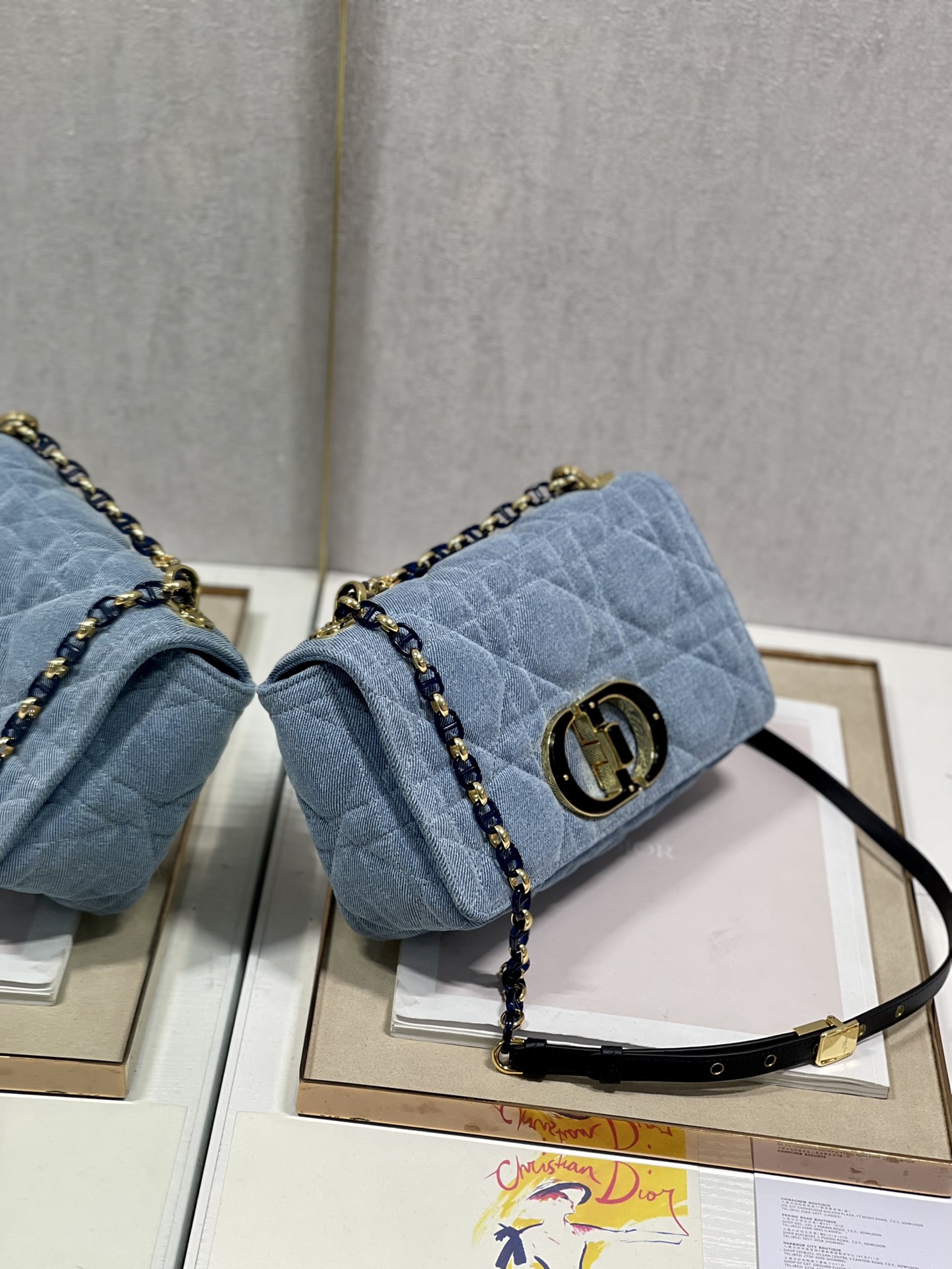 Medium Dior Caro Bag Blue Macrocannage Denim