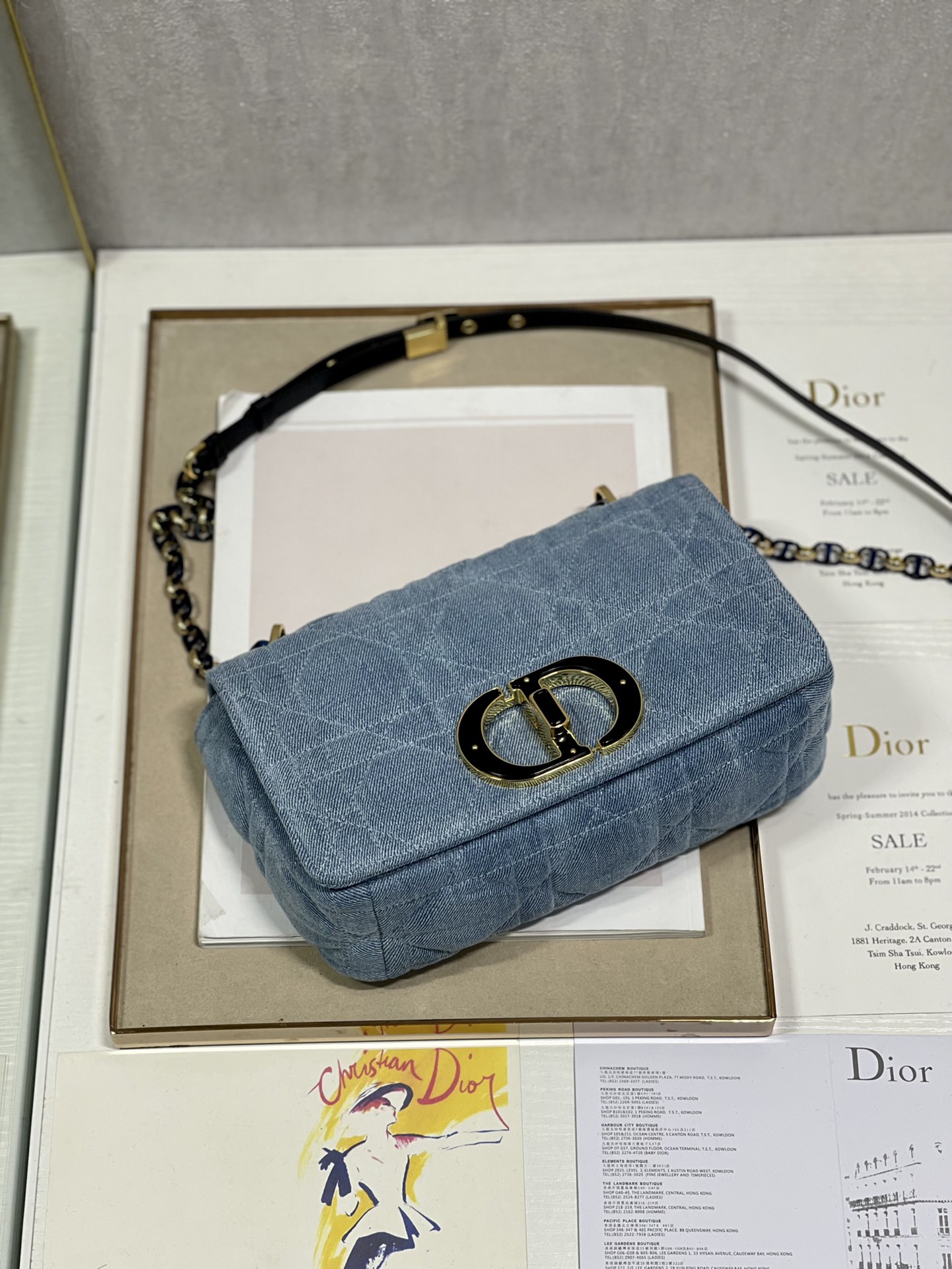 Medium Dior Caro Bag Blue Macrocannage Denim