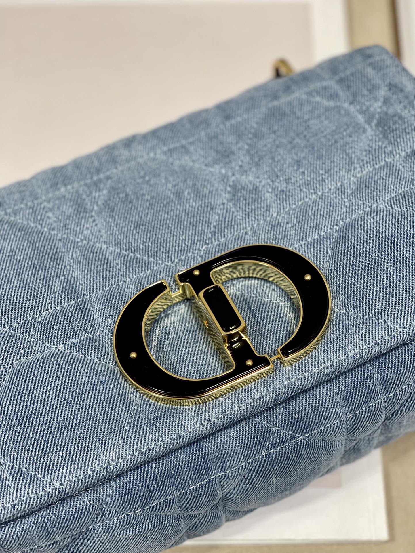 Medium Dior Caro Bag Blue Macrocannage Denim