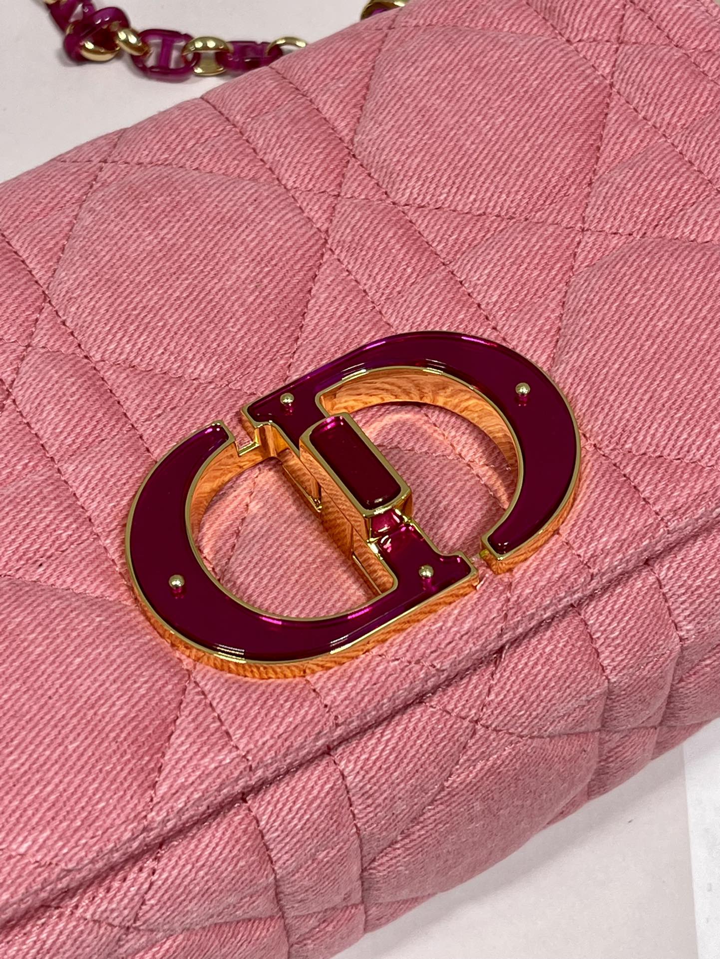 Medium Dior Caro Bag Pink Macrocannage Denim