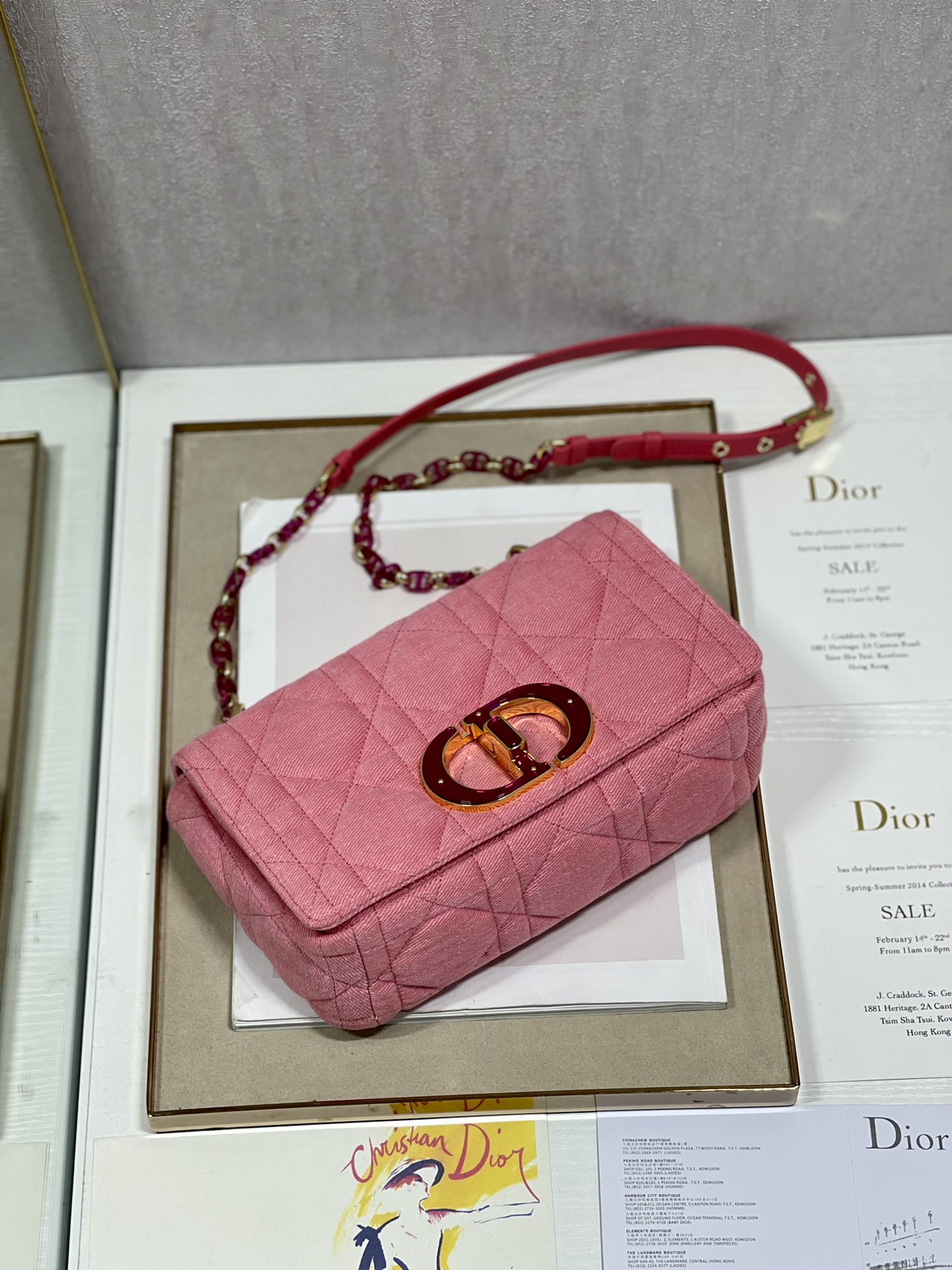 Medium Dior Caro Bag Pink Macrocannage Denim