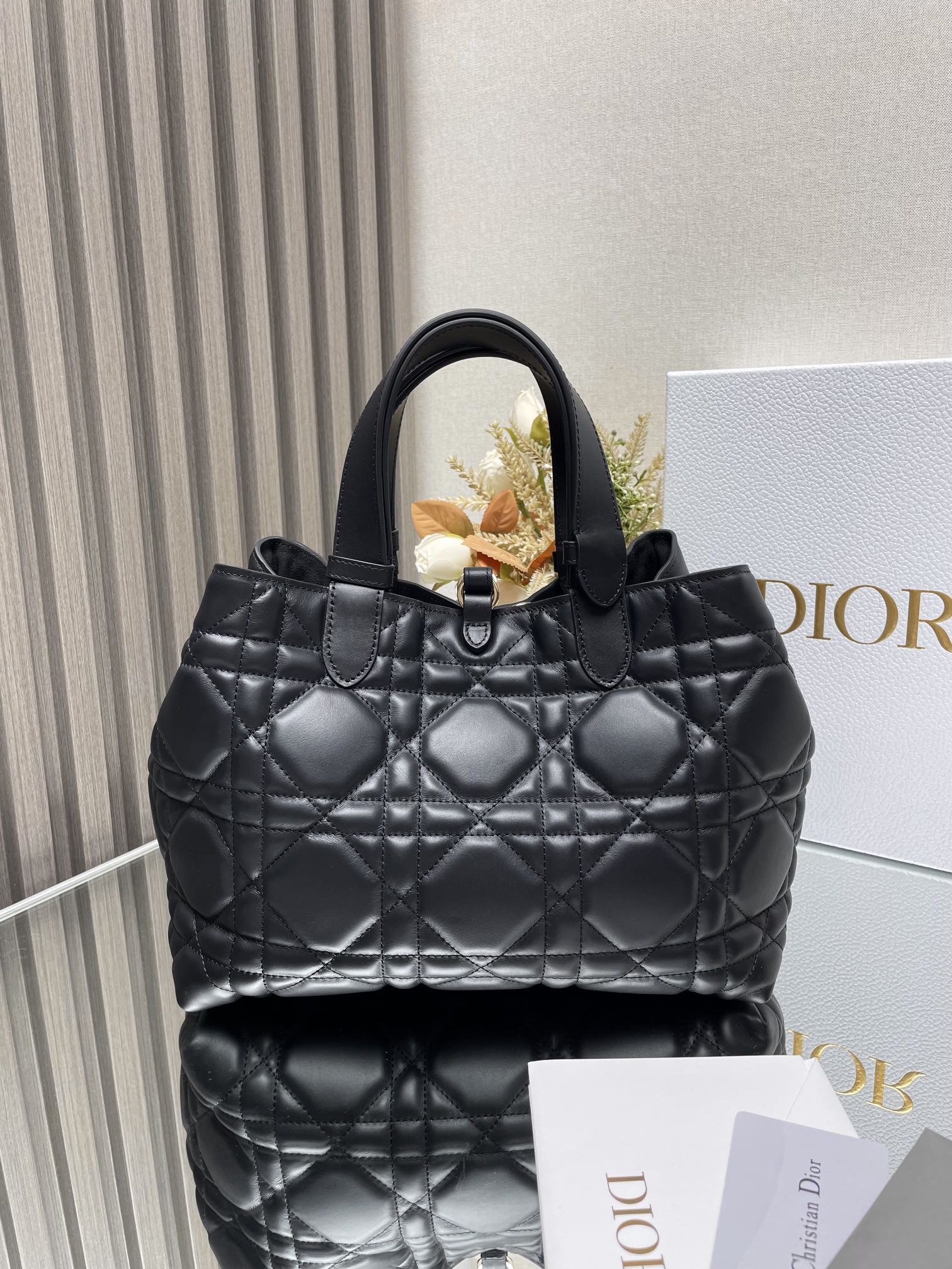 Medium Dior Toujours Bag Black Macrocannage Calfskin