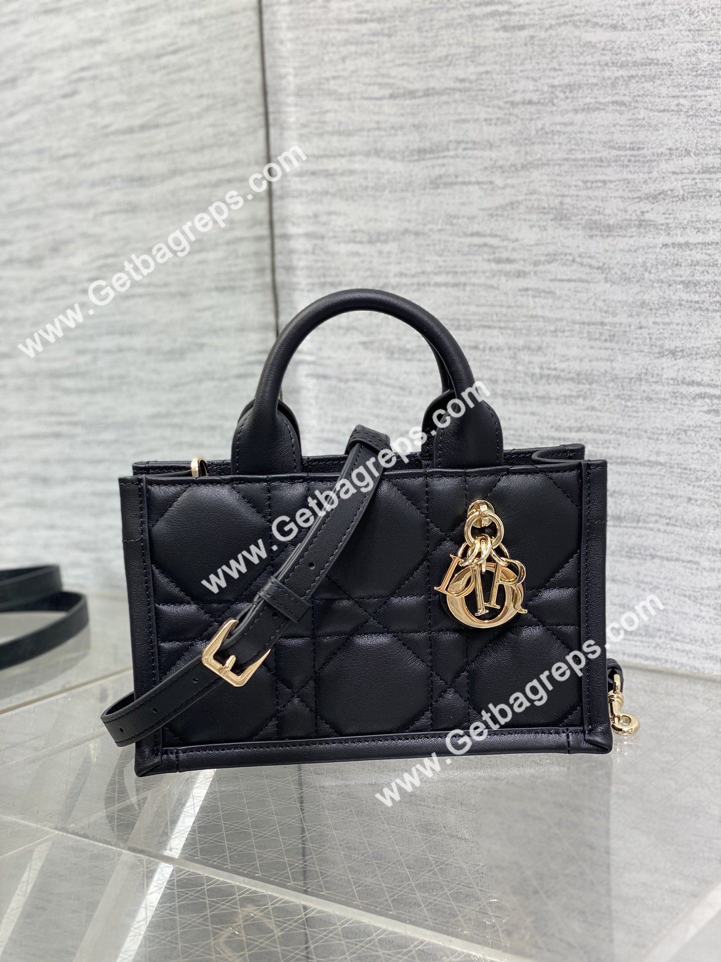 Mini Dior Book Tote Macrocannage Calfskin Black