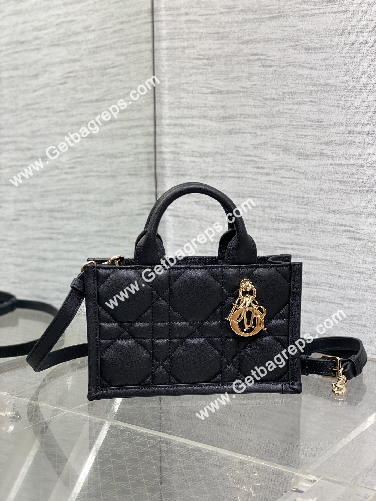 Mini Dior Book Tote Macrocannage Calfskin Black