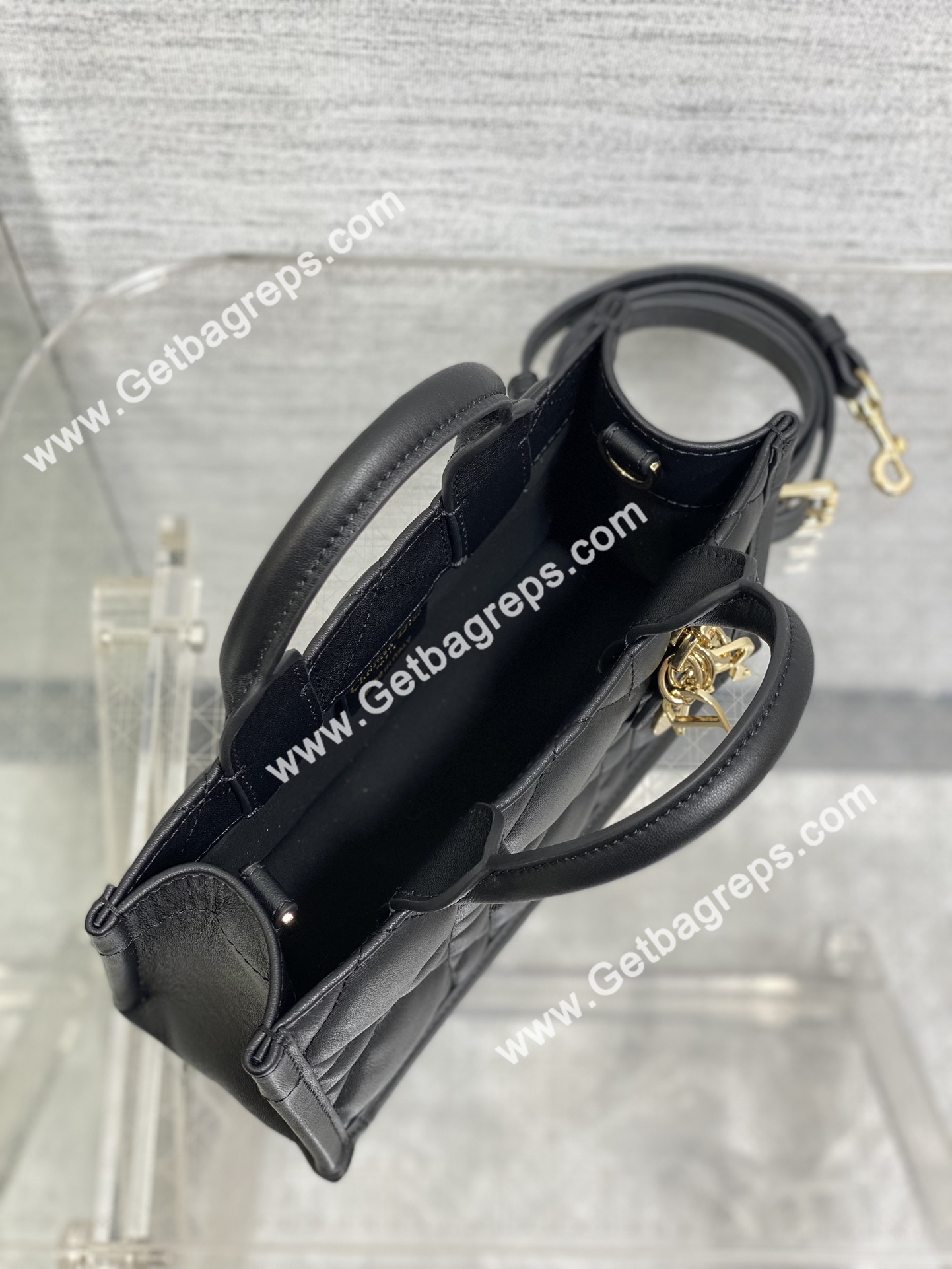 Mini Dior Book Tote Macrocannage Calfskin Black