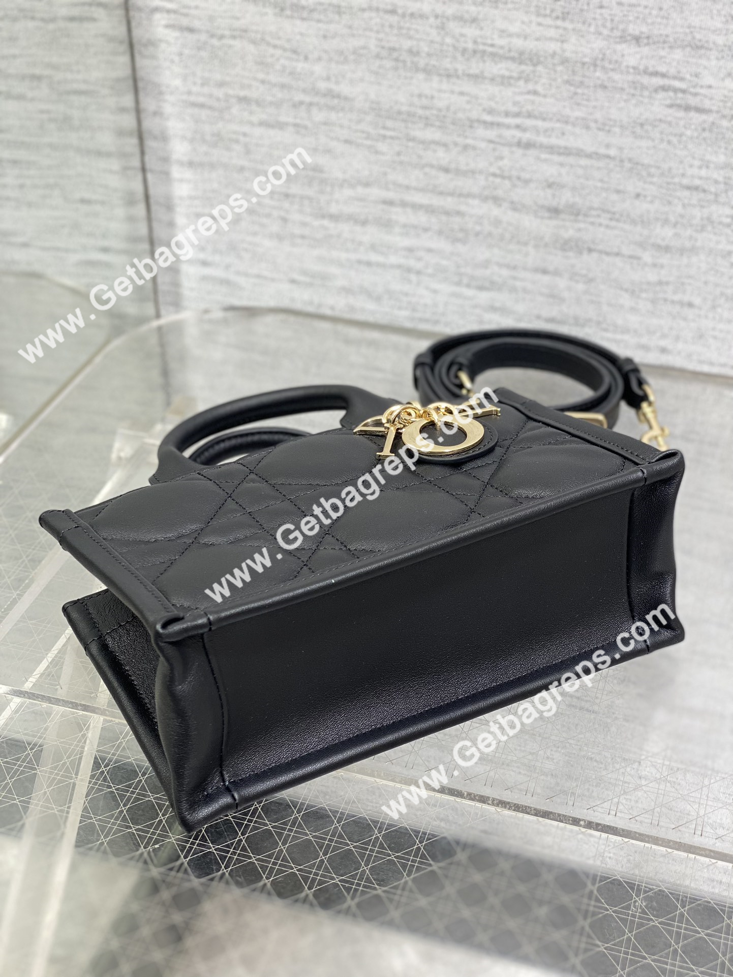 Mini Dior Book Tote Macrocannage Calfskin Black