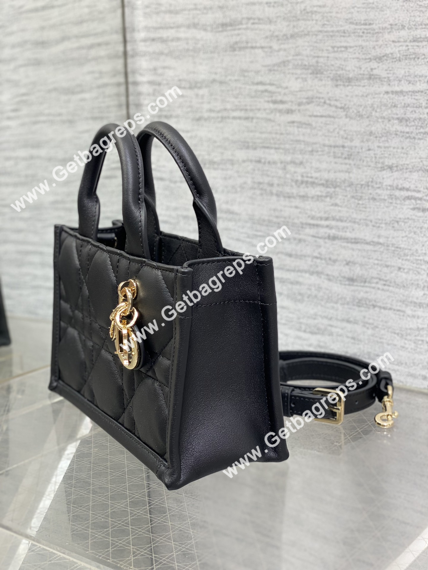 Mini Dior Book Tote Macrocannage Calfskin Black