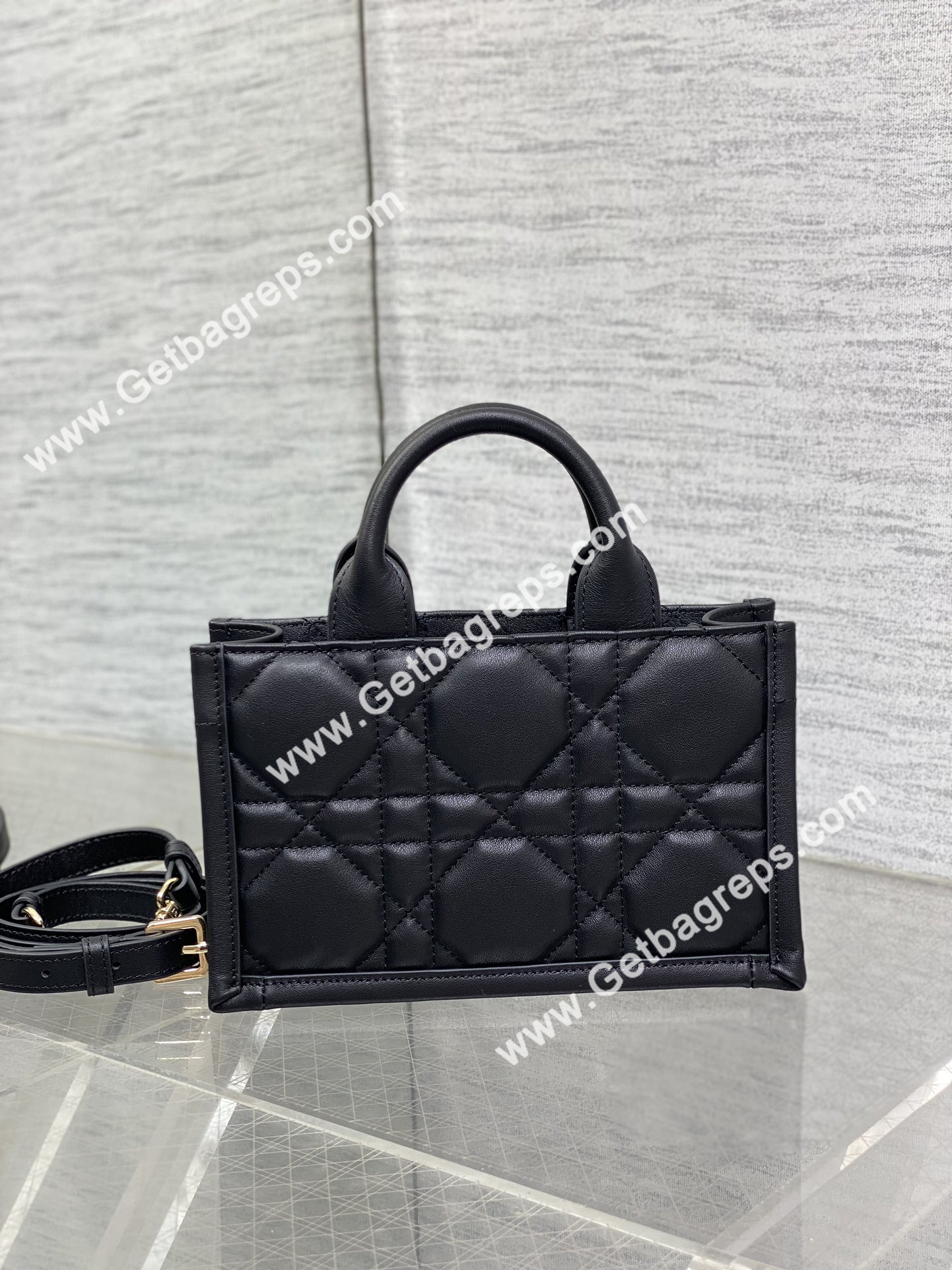 Mini Dior Book Tote Macrocannage Calfskin Black