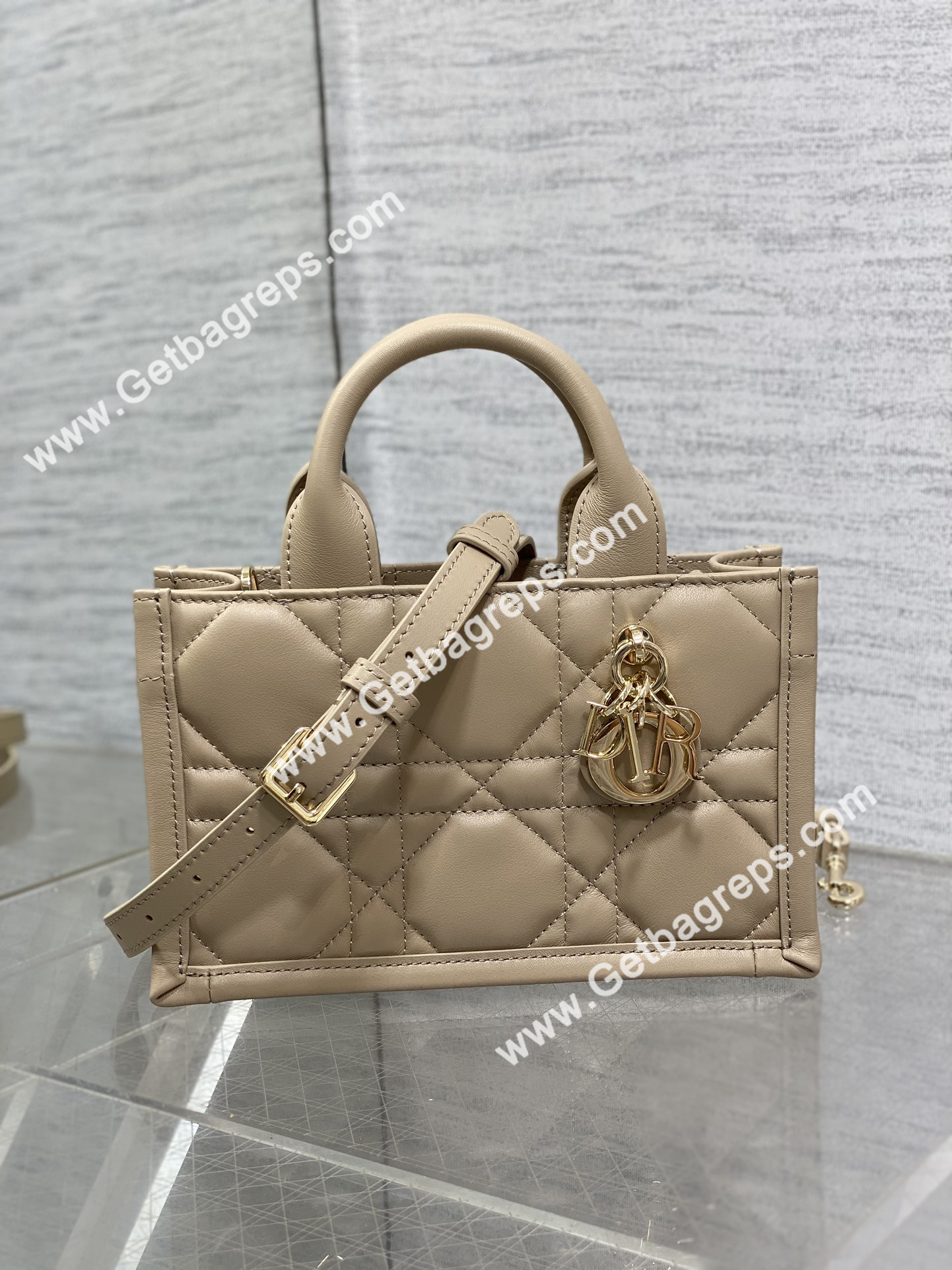 Mini Dior Book Tote Macrocannage Calfskin Cream Apricot