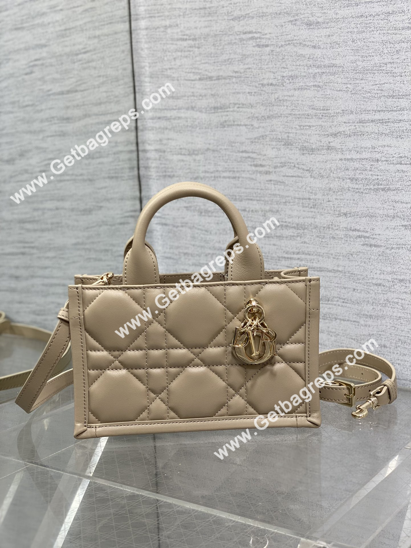 Mini Dior Book Tote Macrocannage Calfskin Cream Apricot