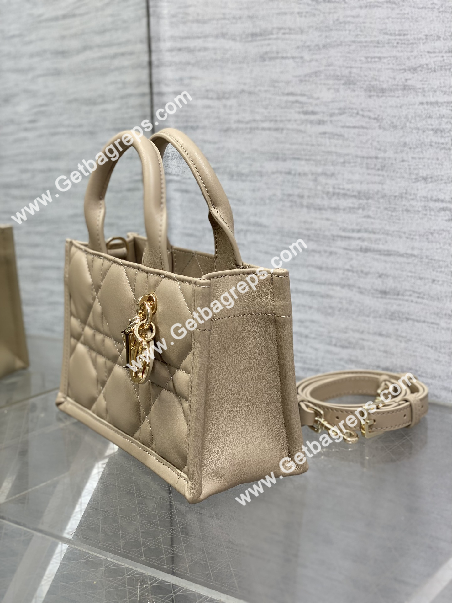 Mini Dior Book Tote Macrocannage Calfskin Cream Apricot