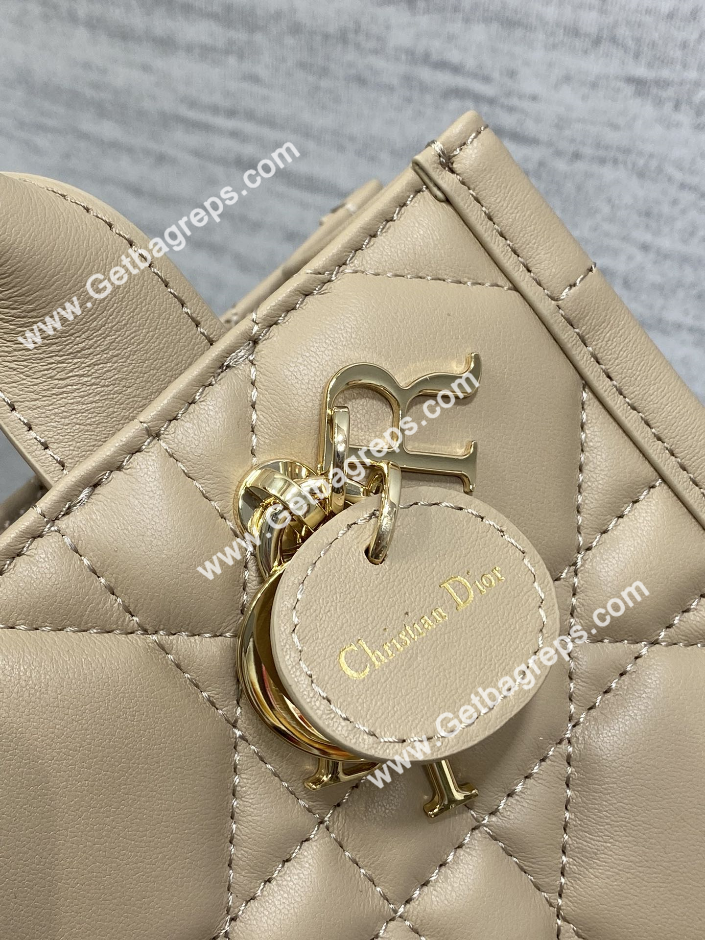Mini Dior Book Tote Macrocannage Calfskin Cream Apricot